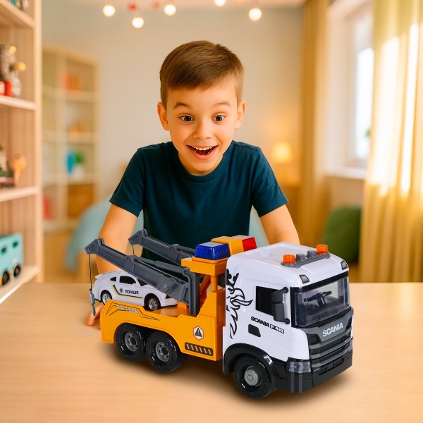 Фото - Наземная спецтехника TechnoDrive Mid Truck – ЭВАКУАТОР SCANIA С МАШИНОЙ ПОЛИЦИИ (свет, звук) (3004KS)